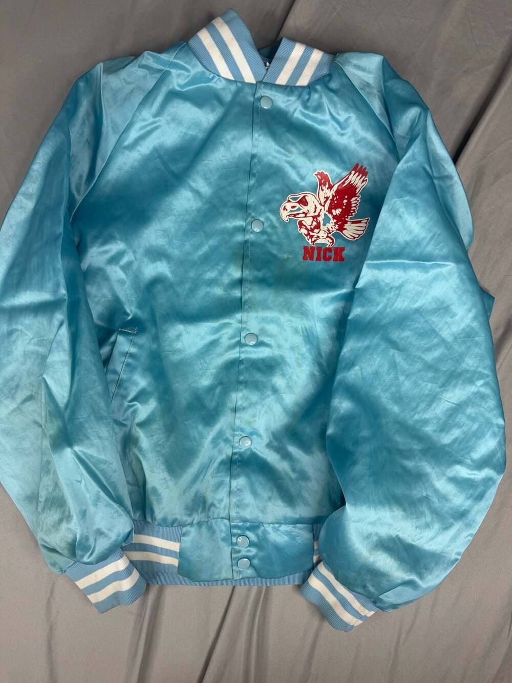 Vintage Satin Varsity Jacket NICK Eagle Blue